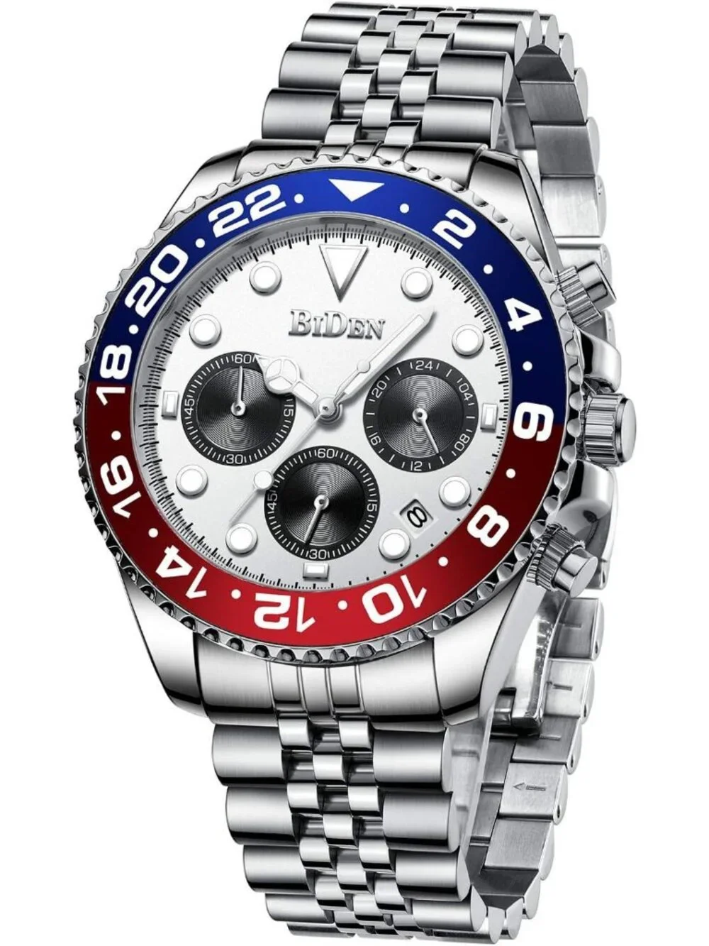Men's White Luxury Stainless Steel Analog Chronograph Waterproof Classic Watch